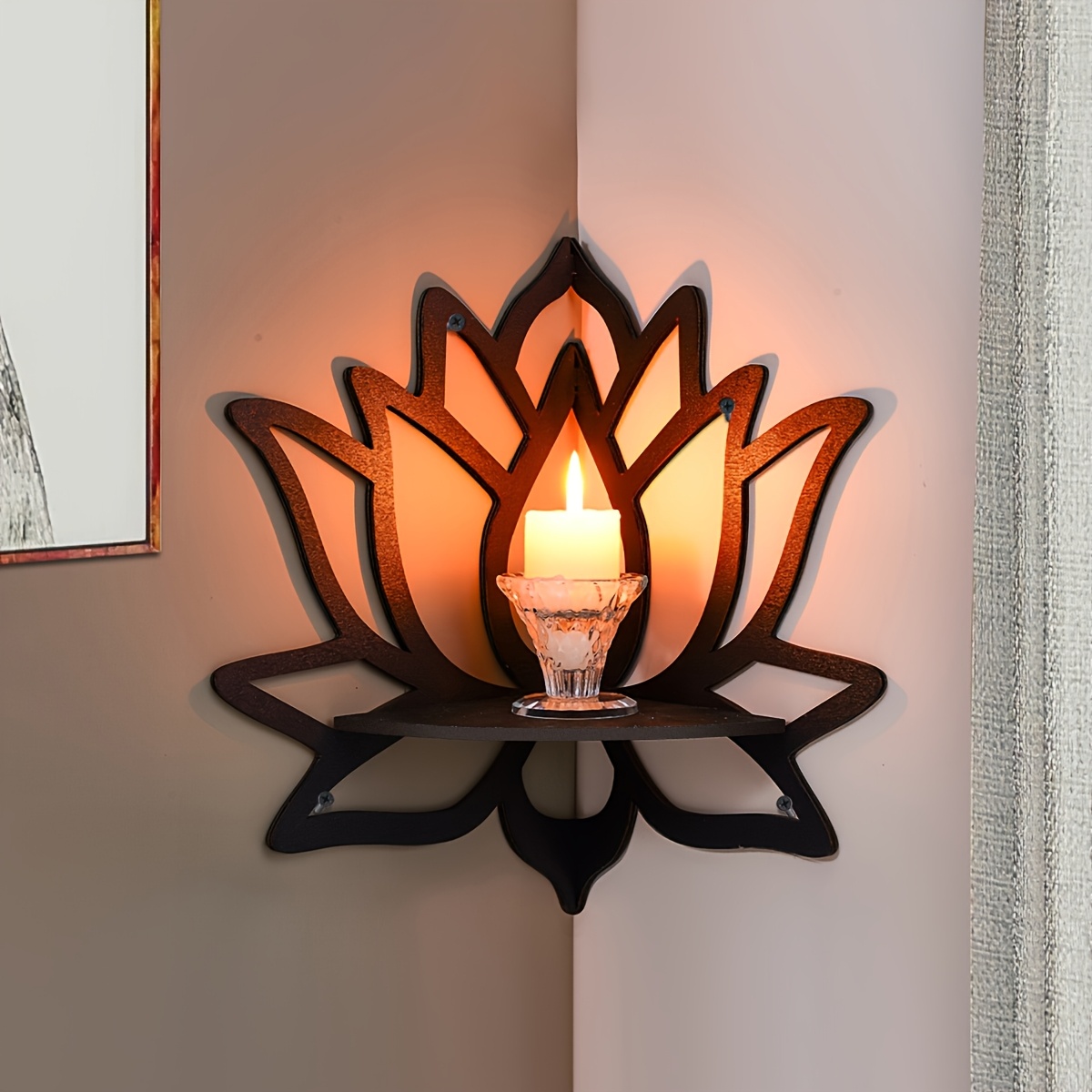 Flower Wall Panel - Lotus Corner Floating Shelf, Hollow Flower