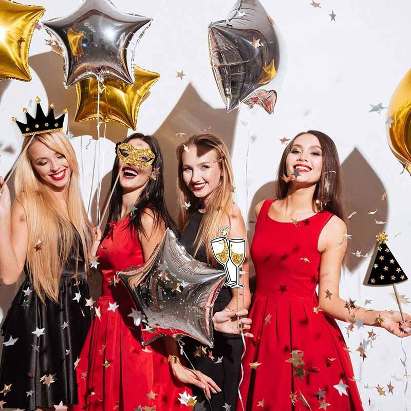 23Pcs Black Golden Paper Party - Photo Booth Frame 评论和价格